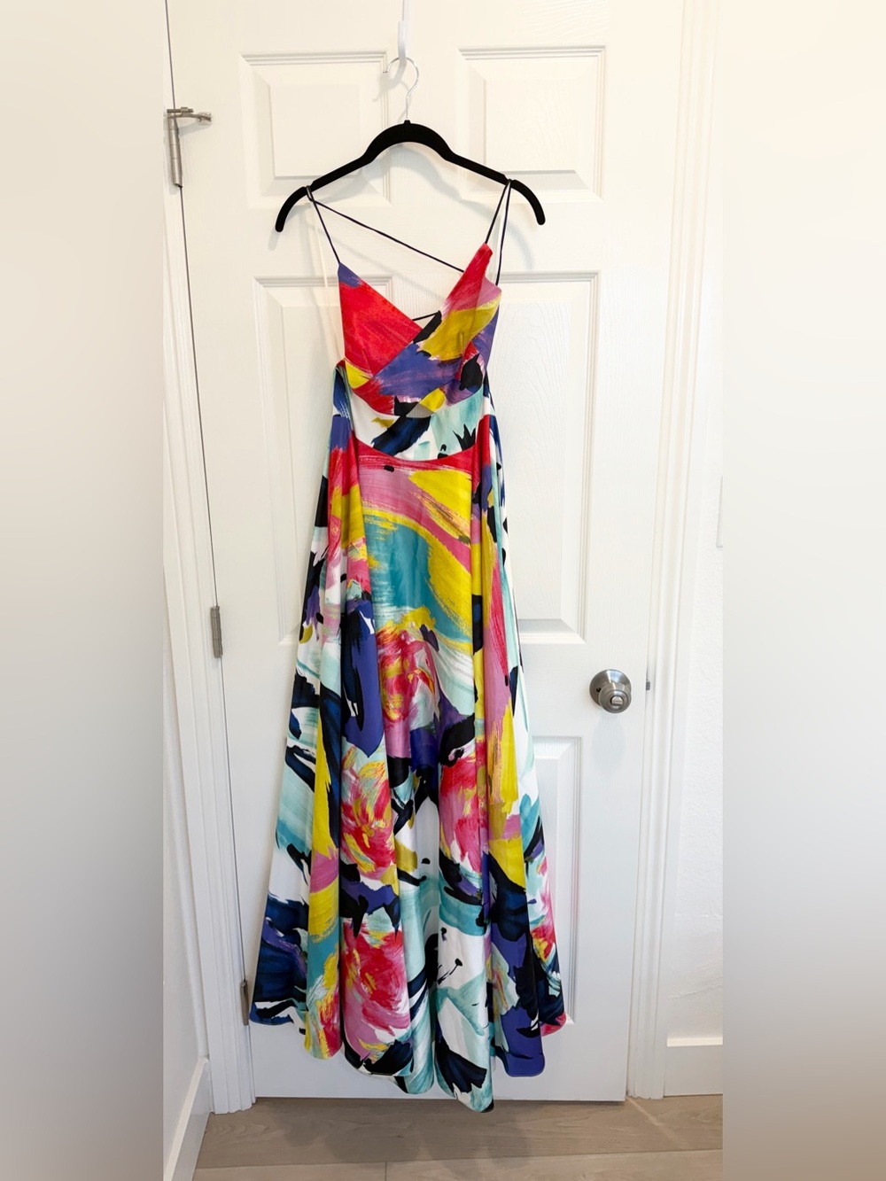 Milly Designer Multi-Color Abstract Print Maxi Gown - Cross back Strap